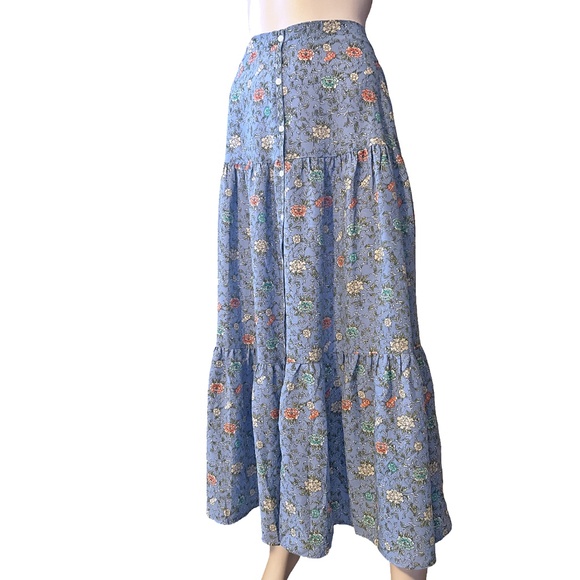 Max Studio Tiered Floral Peasant Skirt Maxi Prairie Button Front Layered - Picture 8 of 10